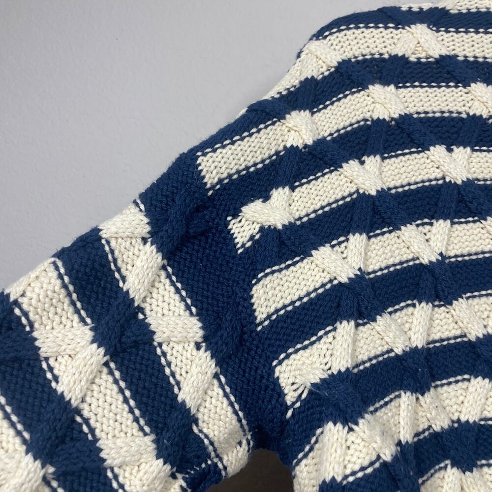 Madewell Size Small Yasmin Stripe Lattice Stitch Sweater Ecru Tan Long Sleeves - Picture 4 of 9